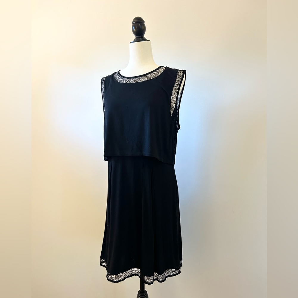 Heartloom Black 2 Piece Jersey Sleeveless Dress with Lace, Bamboo - size Large
